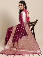 Saree Mall Magenta Ethnic Motifs Zari Organza Banarasi Saree | Grocsy