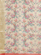 Saree Mall Cream-Coloured & Pink Floral Print Saree | Grocsy