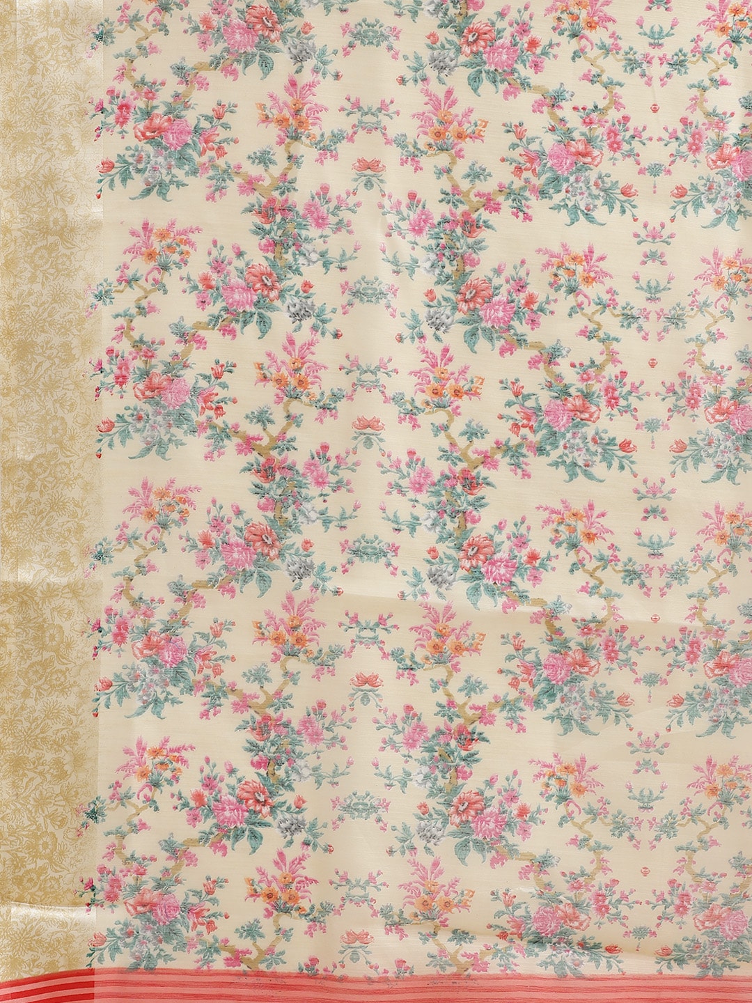 Saree Mall Cream-Coloured & Pink Floral Print Saree | Grocsy
