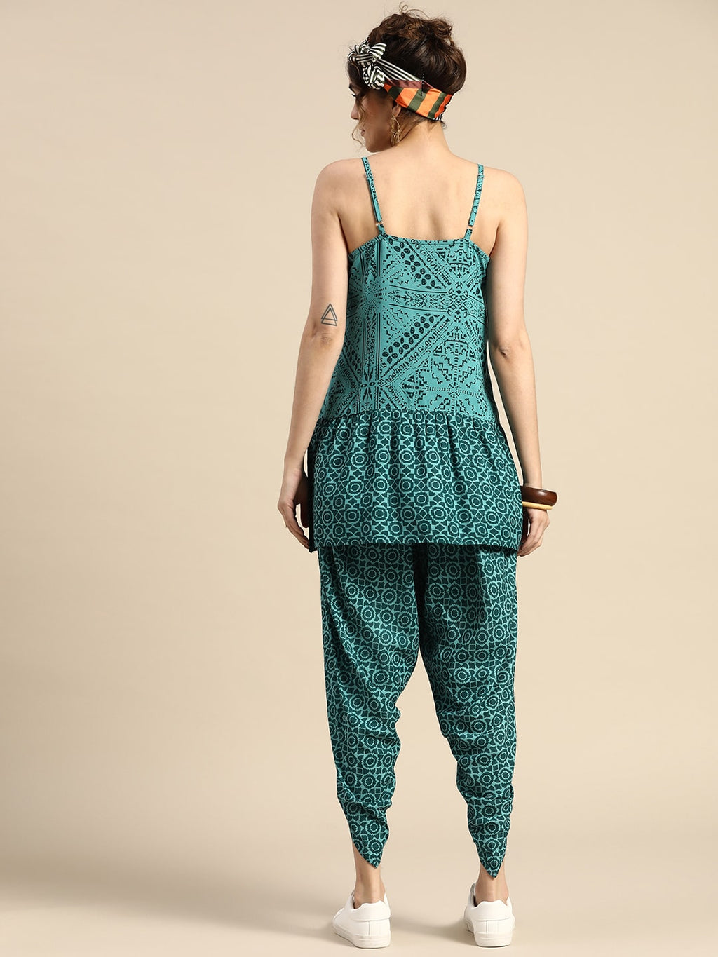 Sangria Printed Shoulder Straps A-Line Kurti with Dhoti Pants | Grocsy