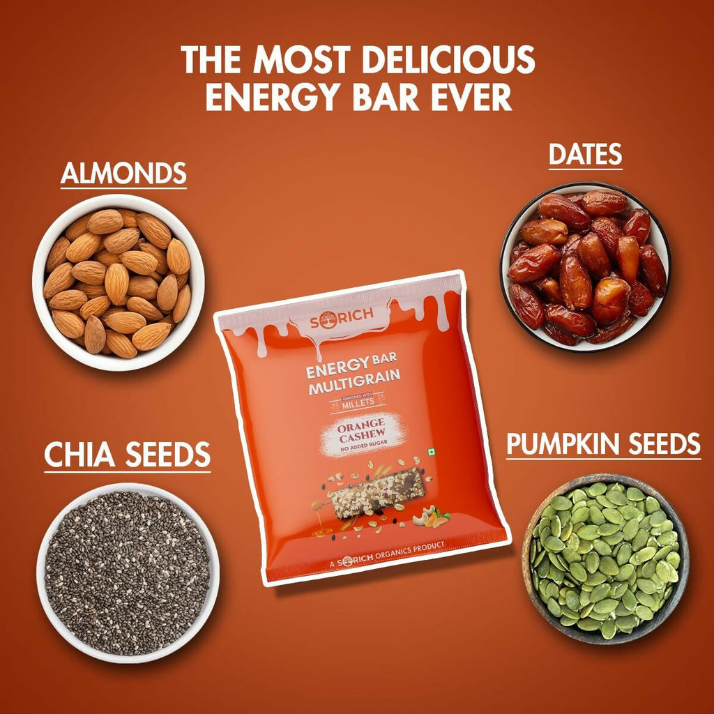 Sorich Organics Multigrain Energy Mini Bars Orange Cashew | Grocsy