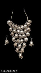 Tehzeeb Creations Women's Anarkali Design Oxidised Necklace With Mirror | Grocsy