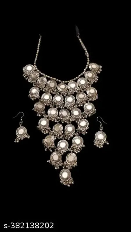 Tehzeeb Creations Women's Anarkali Design Oxidised Necklace With Mirror | Grocsy