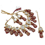 Tehzeeb Creations Back Meenakari Gold-Polished Maroon Color Tika Earring Jewellery Set Uncut Kundan Big Faux Kundan Dibbi Kundan Choker Necklace Set | Grocsy