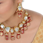 Tehzeeb Creations Back Meenakari Gold-Polished Maroon Color Tika Earring Jewellery Set Uncut Kundan Big Faux Kundan Dibbi Kundan Choker Necklace Set | Grocsy