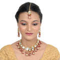 Tehzeeb Creations Back Meenakari Gold-Polished Maroon Color Tika Earring Jewellery Set Uncut Kundan Big Faux Kundan Dibbi Kundan Choker Necklace Set | Grocsy