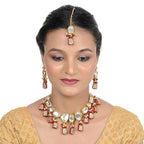 Tehzeeb Creations Back Meenakari Gold-Polished Maroon Color Tika Earring Jewellery Set Uncut Kundan Big Faux Kundan Dibbi Kundan Choker Necklace Set | Grocsy