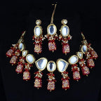 Tehzeeb Creations Back Meenakari Gold-Polished Maroon Color Tika Earring Jewellery Set Uncut Kundan Big Faux Kundan Dibbi Kundan Choker Necklace Set | Grocsy