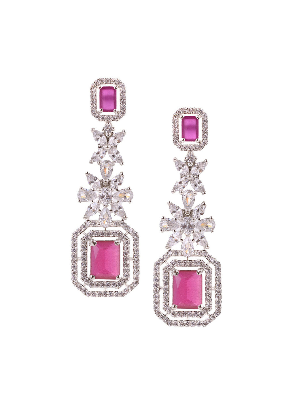 Saraf RS Jewellery Rhodium-Plated Pink AD studded Jewellery Set | Grocsy