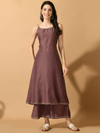 Myshka Women's Mauve Solid Party Kurta Sets | Grocsy