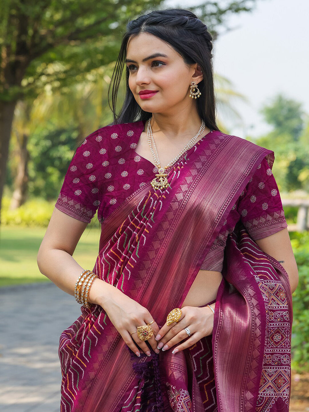 Tikhi Imli Leheriya Printed Zari Ready to Wear Saree | Grocsy