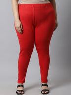 TAG 7 Women Red Plus Size Solid Ankle-Length Leggings | Grocsy