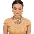 Tehzeeb Creations Meenakari Gold-Polished Multi Color Rectangular Shape Uncut Kundan Combo Necklace Set | Grocsy
