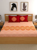 Dreamscape Pink Ethnic Motifs 144 TC Cotton 1 Queen Bedsheet with 2 Pillow Covers | Grocsy