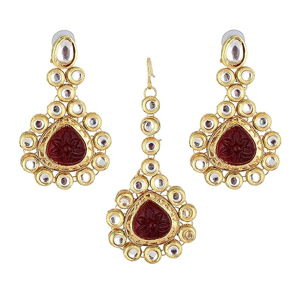 Tehzeeb Creations Back Meenakari Gold-Polished Multicolor Color Tika Earring Jewellery Set Uncut Big Faux Kundan Dibbi Kundan Choker Necklace Set | Grocsy