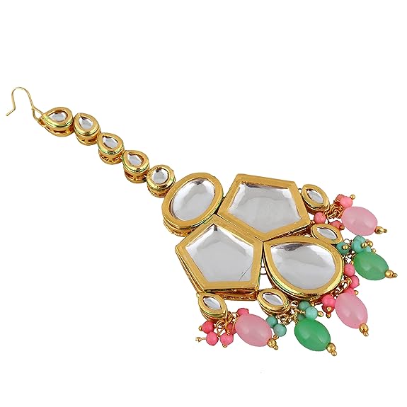 Tehzeeb Creations Back Meenakari Gold-Polished MultiColor Set Uncut Big Faux Kundan Choker Necklace Set | Grocsy