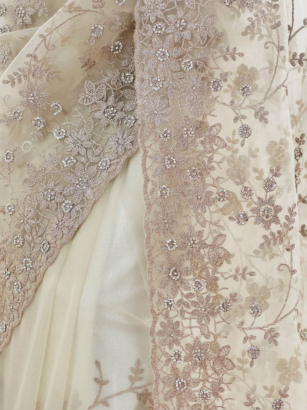 kasee Floral Embellished Beads and Stones Net Saree | Grocsy