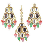 Tehzeeb Creations Back Meenakari Gold-Polished MultiColor Set Uncut Big Faux Kundan Choker Necklace Set | Grocsy