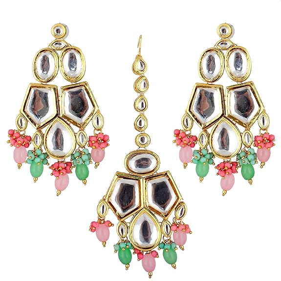 Tehzeeb Creations Back Meenakari Gold-Polished MultiColor Set Uncut Big Faux Kundan Choker Necklace Set | Grocsy