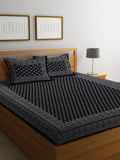 Rajasthan Decor Black & White Ethnic Motifs 144 TC Cotton 1 Queen Bedsheet with 2 Pillow Covers | Grocsy