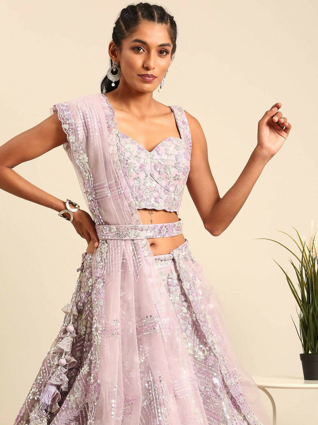 House of Panchhi Lavender Net Sequins and Zarkan embroidery Lehenga choli & Dupatta | Grocsy