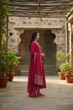 The52 Women's Beautiful Cotton Fabric Embroidery Work Flared Anarkali Pant and Dupatta Set | Grocsy