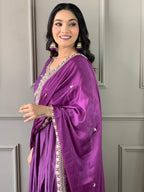 The52 Purple Embroidered Viscose Fabric Straight Kurta, Pant and Dupatta Set | Grocsy