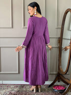 The52 Purple Embroidered Viscose Fabric Straight Kurta, Pant and Dupatta Set | Grocsy