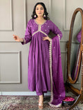 The52 Purple Embroidered Viscose Fabric Straight Kurta, Pant and Dupatta Set | Grocsy