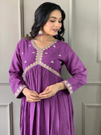 The52 Purple Embroidered Viscose Fabric Straight Kurta, Pant and Dupatta Set | Grocsy