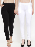 TAG 7 Women Pack Of 2 Solid Straight-Fit Ankle-Length Leggings | Grocsy