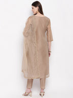 Janasya Women Brown Printed Kurta with Trousers & Dupatta | Grocsy