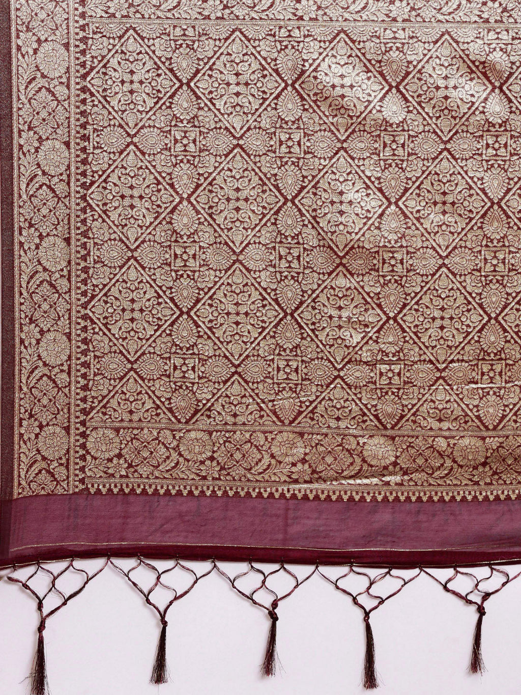 Saree Mall Maroon Woven Design Zari Silk Blend Banarasi Saree | Grocsy
