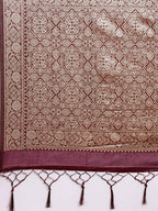 Saree Mall Maroon Woven Design Zari Silk Blend Banarasi Saree | Grocsy