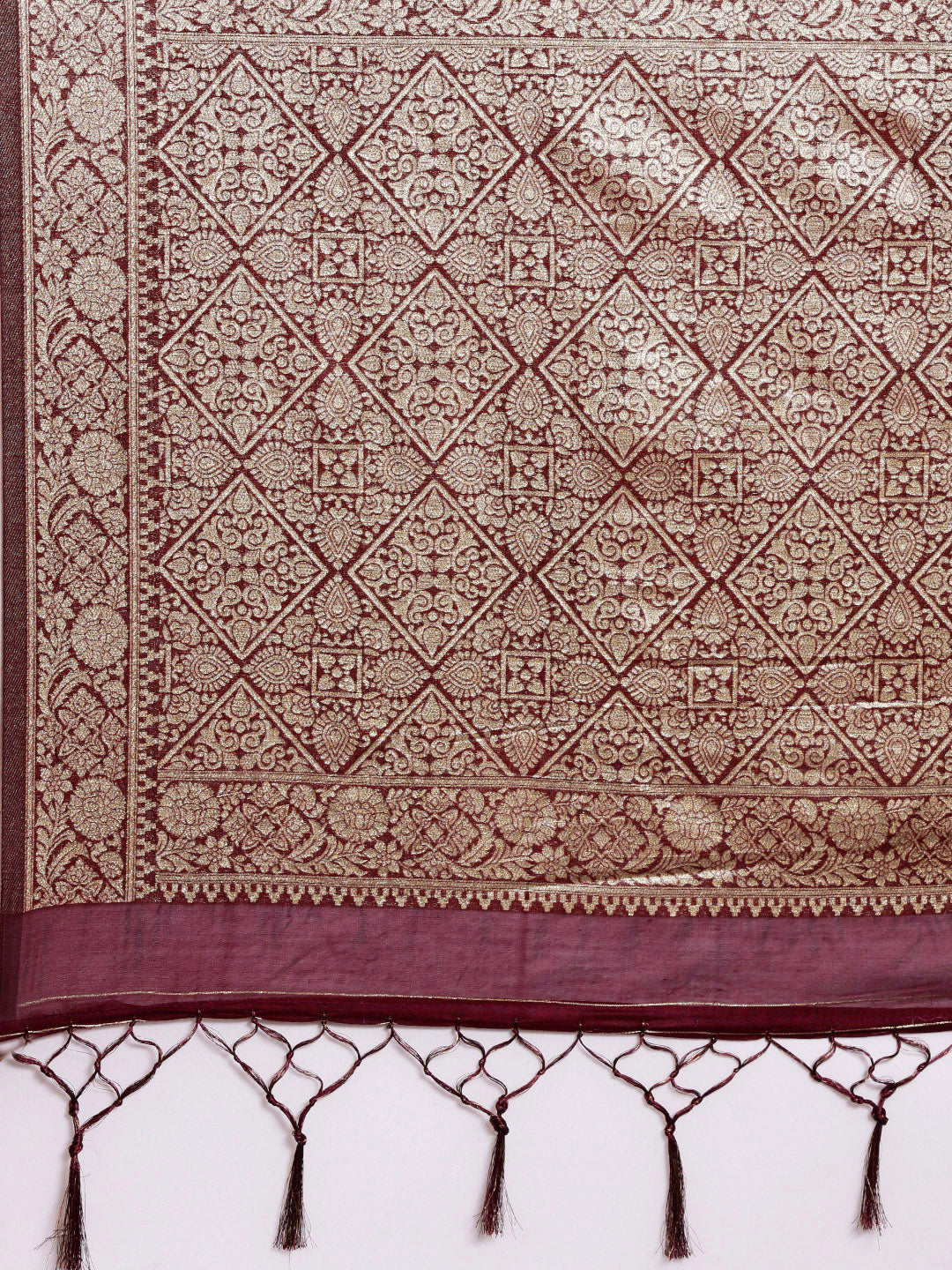 Saree Mall Maroon Woven Design Zari Silk Blend Banarasi Saree | Grocsy