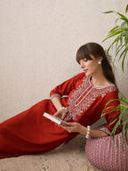 Indo Era Floral Yoke Design Thread Work Cotton Straight Kurta | Grocsy