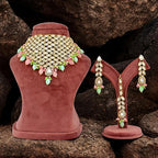 Tehzeeb Creations Designer Pink and Mint Color Choker Stone Necklace Set | Grocsy