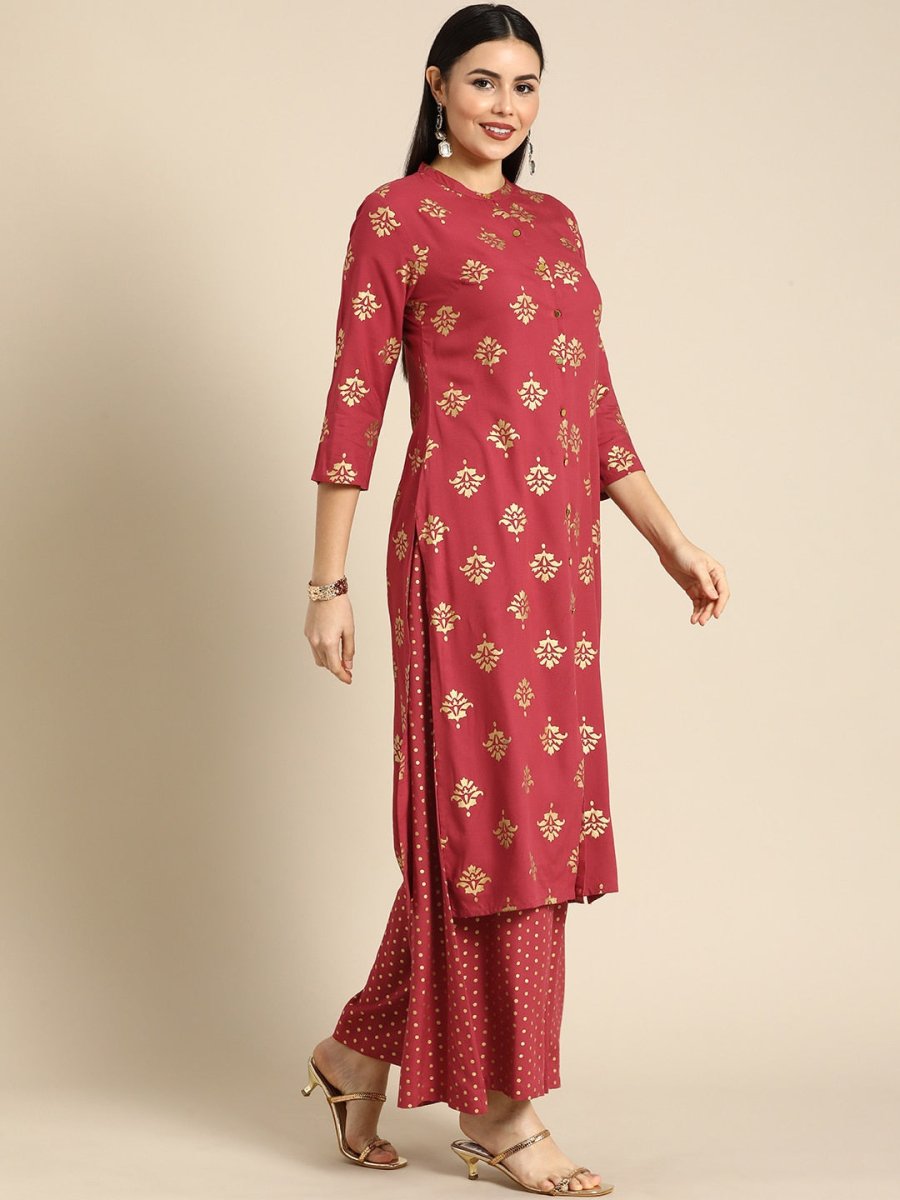 All About You Women Red Ethnic Motifs Printed Kurta with Palazzos | Grocsy