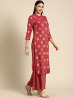 All About You Women Red Ethnic Motifs Printed Kurta with Palazzos | Grocsy