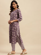 Sangria Maroon Floral Printed Pure Cotton Kurta With Trouser & Dupatta | Grocsy