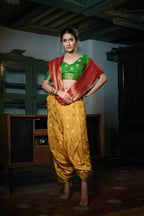 Vardha Mustard Yellow-Rosewood Red Golden Zari Banarasi Raw Silk Saree | Grocsy