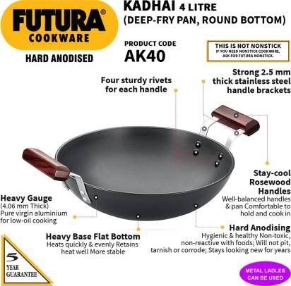 Hawkins Futura Hard Anodised Kadhai 14.5 cm Diameter 4 L (AK40) | Grocsy