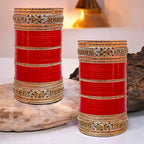 Tehzeeb Creations Bridal Bangle Set Golden White & Red Stone Chuda, Wedding punjabi Choora Fashion Chura Set for Women | Grocsy