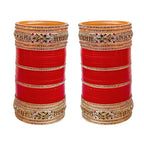 Tehzeeb Creations Bridal Bangle Set Golden White & Red Stone Chuda, Wedding punjabi Choora Fashion Chura Set for Women | Grocsy