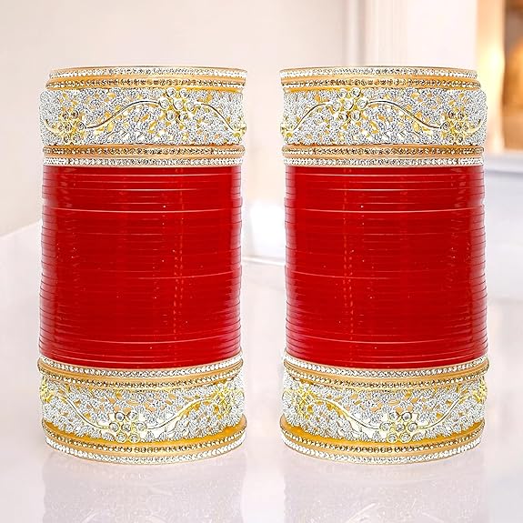 Tehzeeb Creations Bridal Bangle Set Red Color Chuda Dulhan Punjabi Choora Wedding Chura For Women | Grocsy