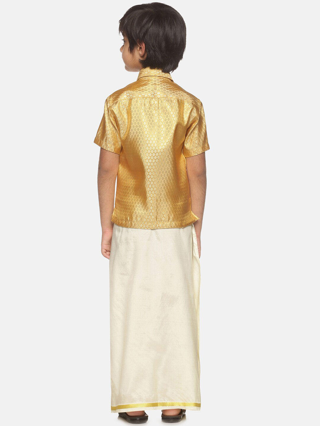 Sethukrishna Boys Gold-Toned Shirt with Dhoti | Grocsy