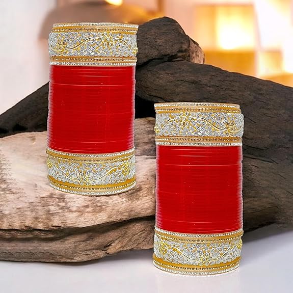Tehzeeb Creations Bridal Bangle Set Red Color Chuda Dulhan Punjabi Choora Wedding Chura For Women | Grocsy