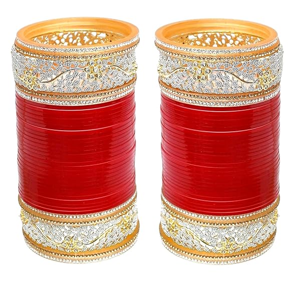 Tehzeeb Creations Bridal Bangle Set Red Color Chuda Dulhan Punjabi Choora Wedding Chura For Women | Grocsy