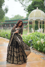 Vastranavya Designer Heavy Sequins & Thread Embroidered work Lehenga Choli - Olive Green | Grocsy
