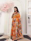 Shree Shyam Fashion Silk Blend Orange Saree | Grocsy